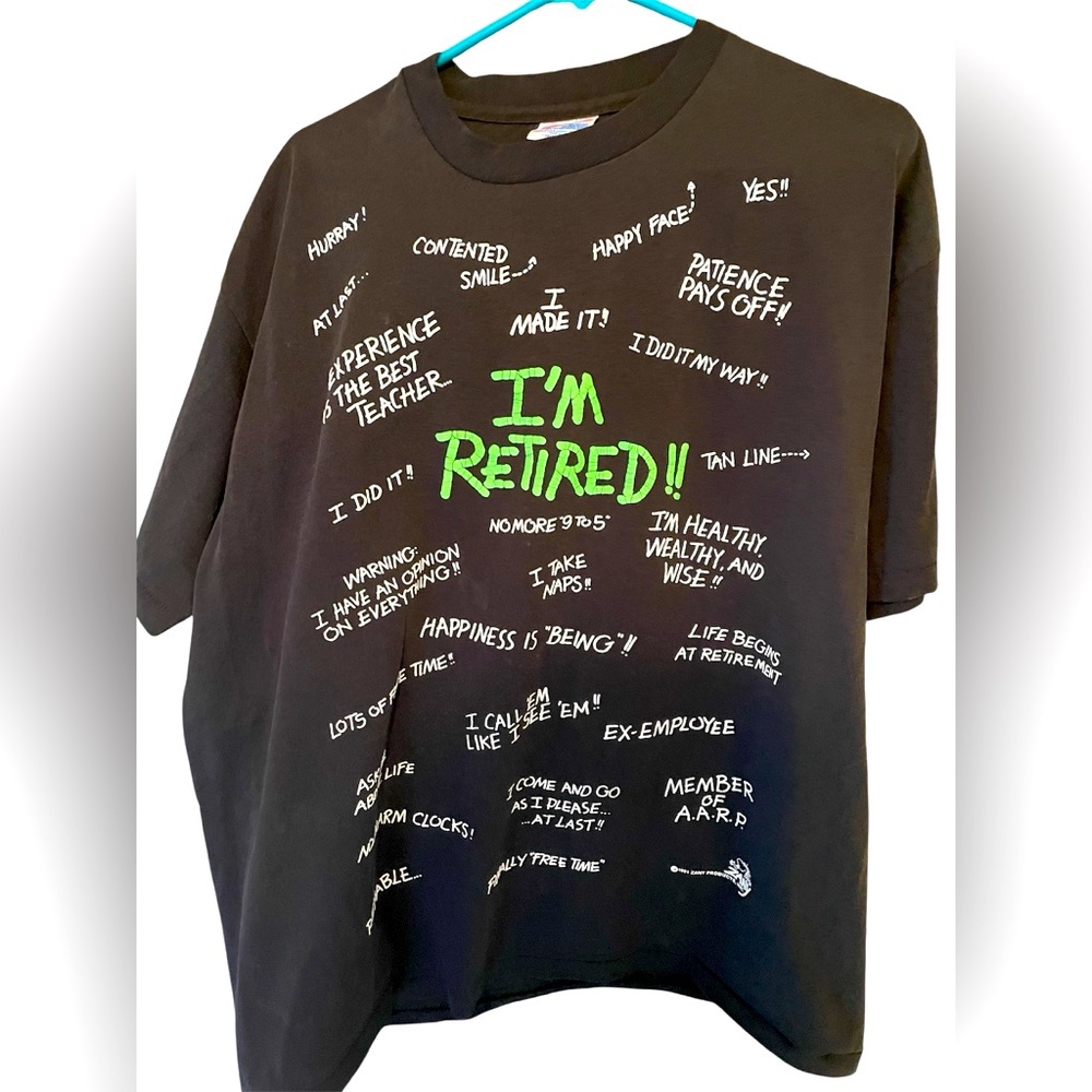 Vintage 1991 Zany “I'm Retired” T-Shirt Mens XL Single Stitch USA 90s